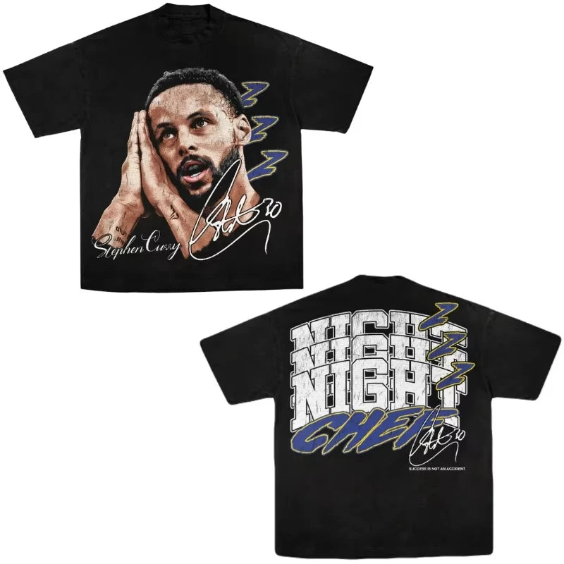 Summer Hot Selling Basketball Superstar Curry Goodnight Pattern Cotton T-shirt, Adult and Children's Fashionable Sportswear
