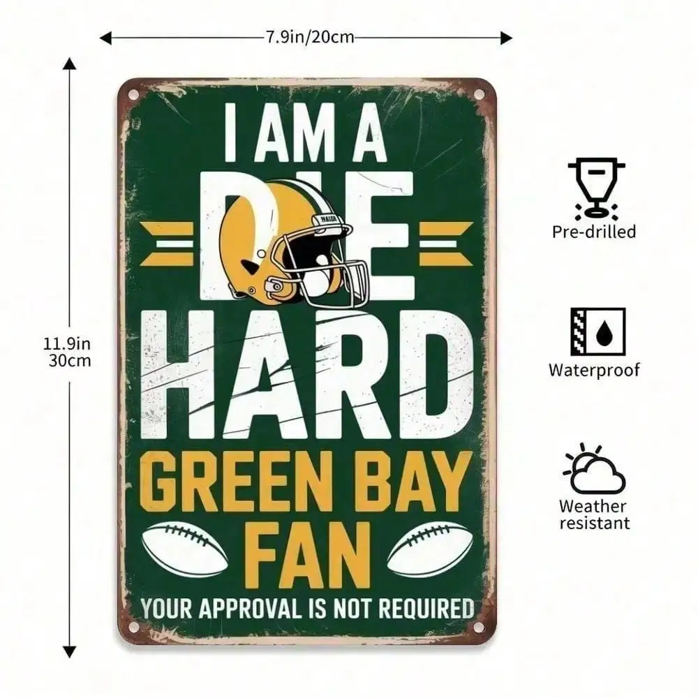 Green Bay Packers NFL Vintage Metal Tin Sign Rustic Wall Art 8x12 Inch Man Cave Bar Decor