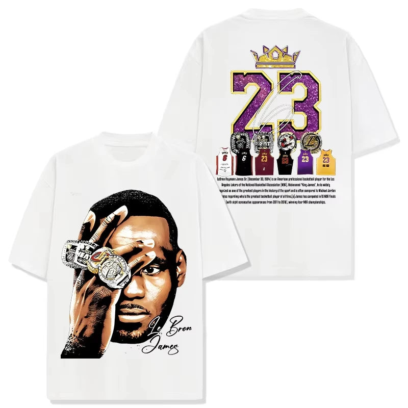 2026 new LeBron James Pattern Printed Short Sleeve T-shirt Y2k Vintage Cotton Crew Neck Men's and Women's Trend Top Sports