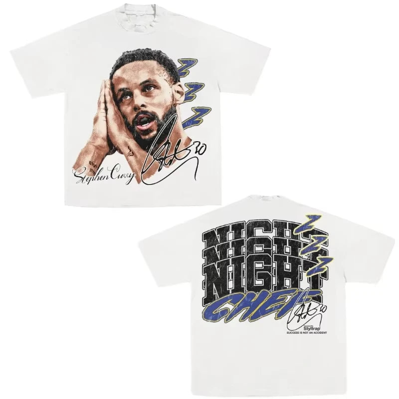 Summer Hot Selling Basketball Superstar Curry Goodnight Pattern Cotton T-shirt, Adult and Children's Fashionable Sportswear