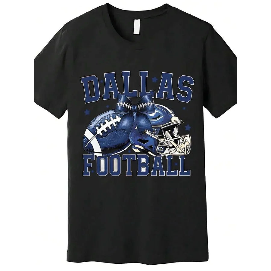 【New Arrival】Dallas Cowboys Football Coquette Bow T-Shirt | NFL Team Fan Casual Black Cotton Short Sleeve Tee