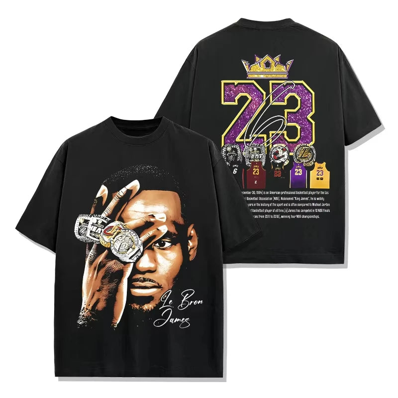 2026 new LeBron James Pattern Printed Short Sleeve T-shirt Y2k Vintage Cotton Crew Neck Men's and Women's Trend Top Sports