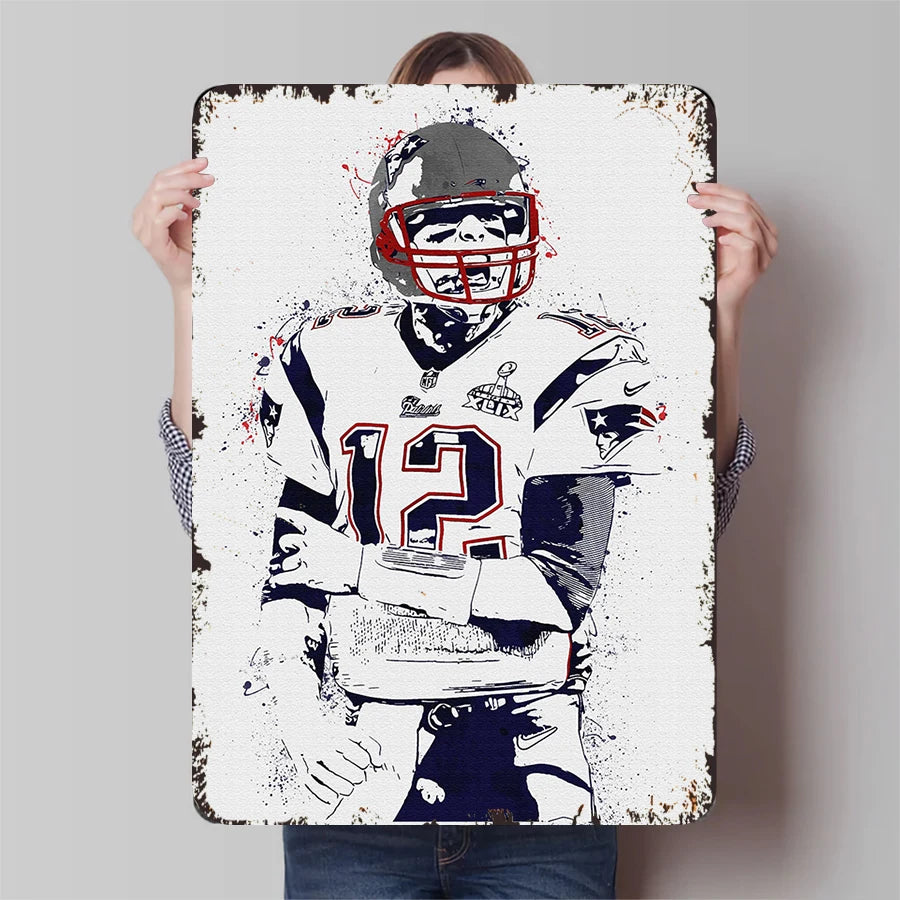 NFL Football Star No.12 Player Portrait Metal Wall Art Sports Decor for Fans Man Cave Gift