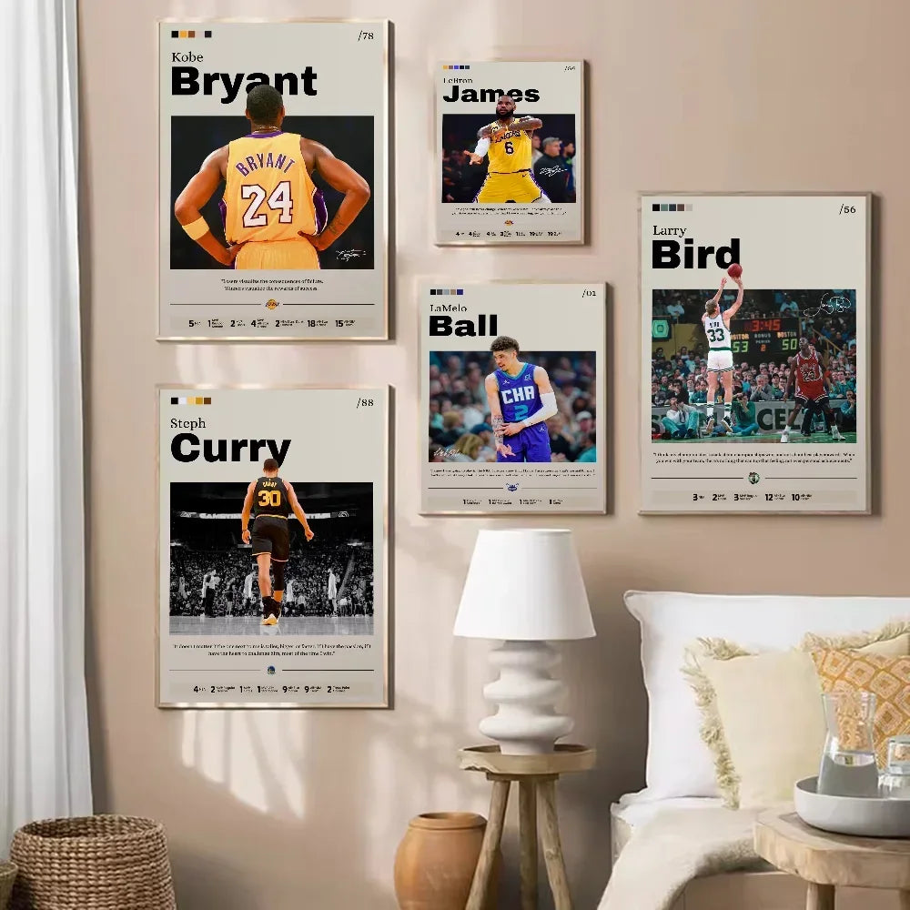 Basketball Star Kobe, James, Bird NBA Poster Decorative Painting Modern Home Wall Art Fans Souving Room Decoration Aesthetics