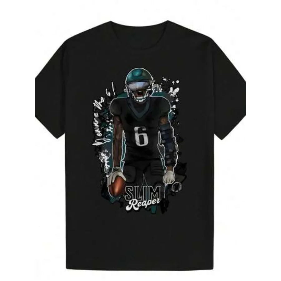 【New Arrival】DeVonta Smith Slim Reaper Eagles Print Black Casual Crew Neck T-Shirt NFL Fan Tee