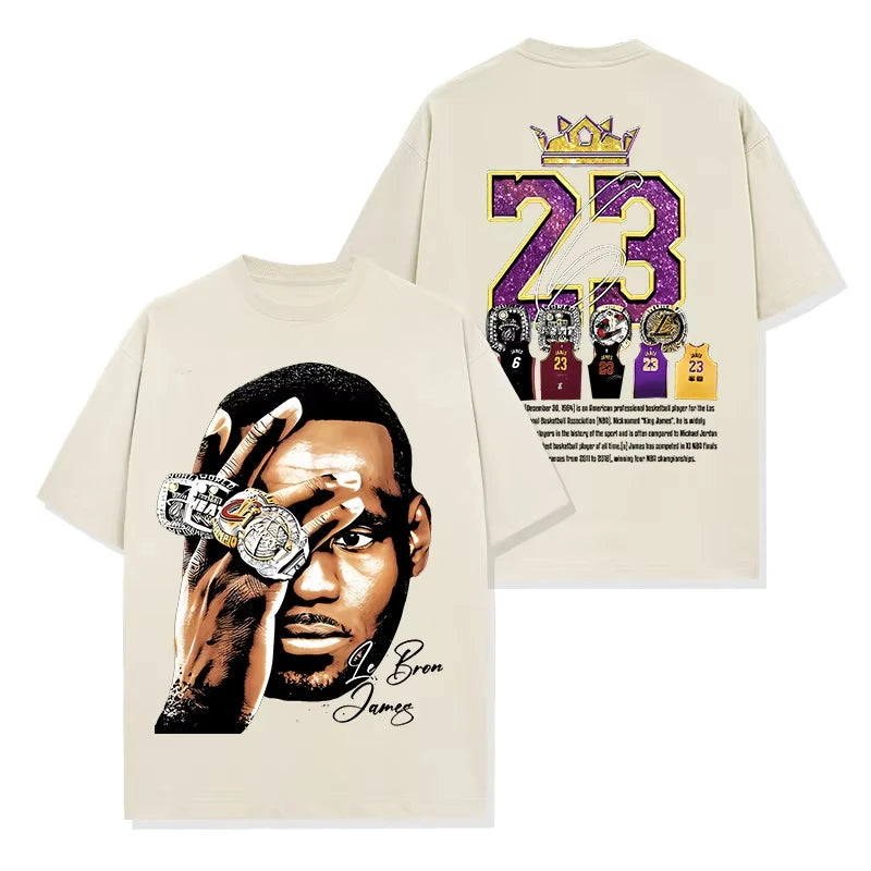 2026 new LeBron James Pattern Printed Short Sleeve T-shirt Y2k Vintage Cotton Crew Neck Men's and Women's Trend Top Sports
