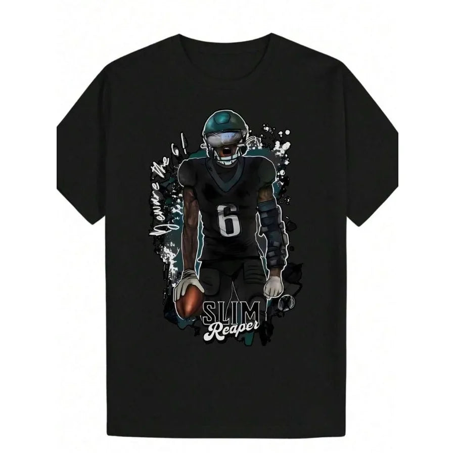 【New Arrival】DeVonta Smith Slim Reaper Eagles Print Black Casual Crew Neck T-Shirt NFL Fan Tee