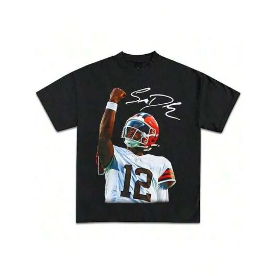 【New Arrival】Deshaun Watson Cleveland Browns #12 Football Graphic T-Shirt | NFL Sports Fan Black Cotton Short Sleeve Tee