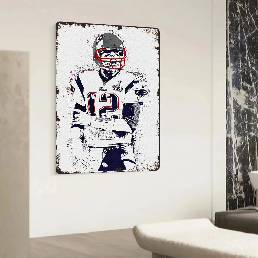 NFL Football Star No.12 Player Portrait Metal Wall Art Sports Decor for Fans Man Cave Gift
