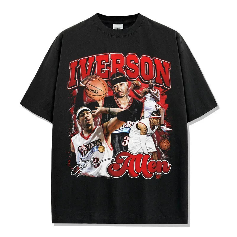 Allen Iverson Cross Over Legend Vintage Graphic T-Shirt Oversized Crew Neck Distressed Cotton Basketball Streetwear Tee
