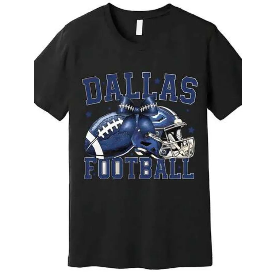 【New Arrival】Dallas Cowboys Football Coquette Bow T-Shirt | NFL Team Fan Casual Black Cotton Short Sleeve Tee